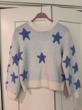 Girl’s Love Daisy Blue Star Pattern Crewneck Sweater XL